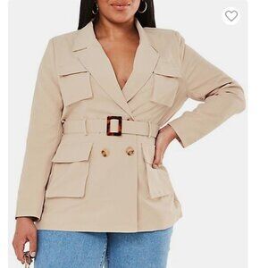 NWT Missguided Sand Belted Double Breasted 4 Pocket Utility Jacket Plus Size 18